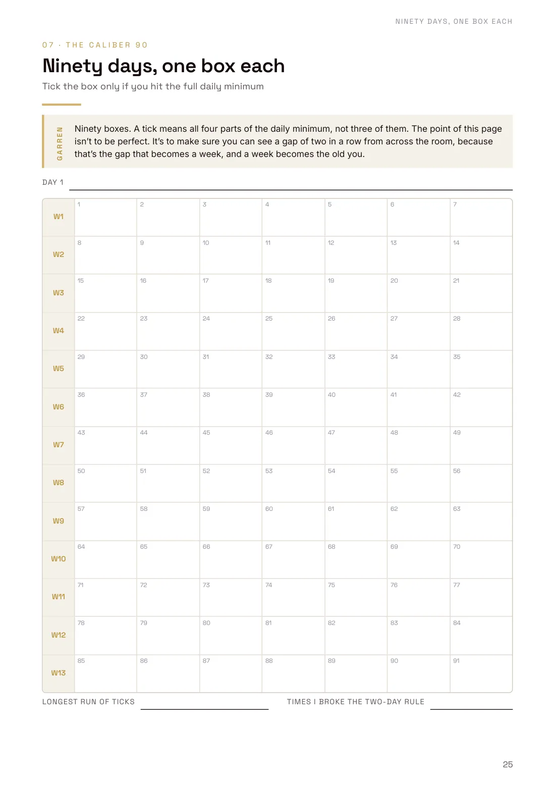 Workbook sheet with ninety boxes