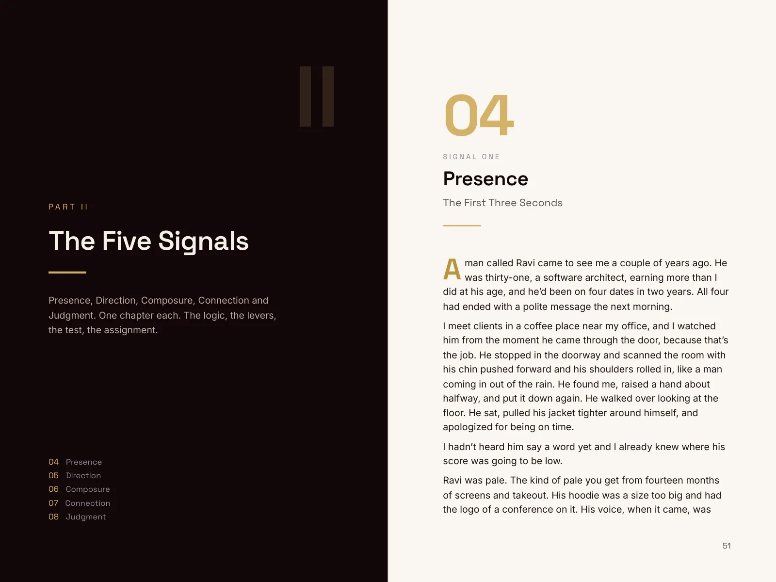 Two pages: the opener of Part II and the first page of Chapter 4